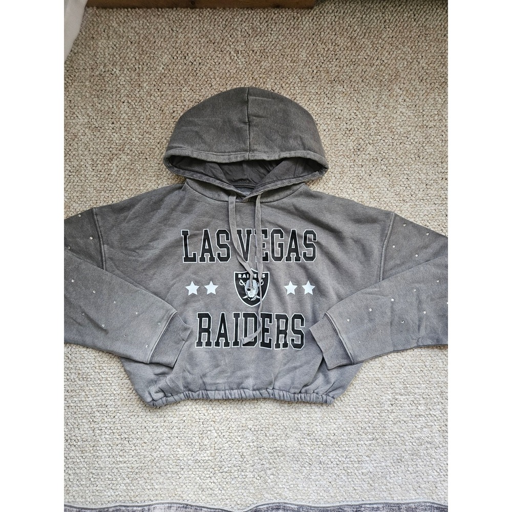 Las Vegas Raiders Crop Top Hoodie Sweatshirt Gray Women's Size S Rhinestone